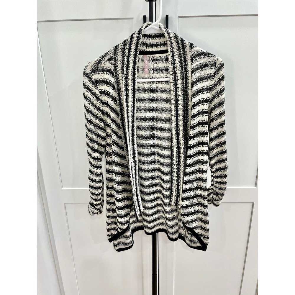Mauve Open Front Striped Cardigan Sweater Women's Size XL Black Off White